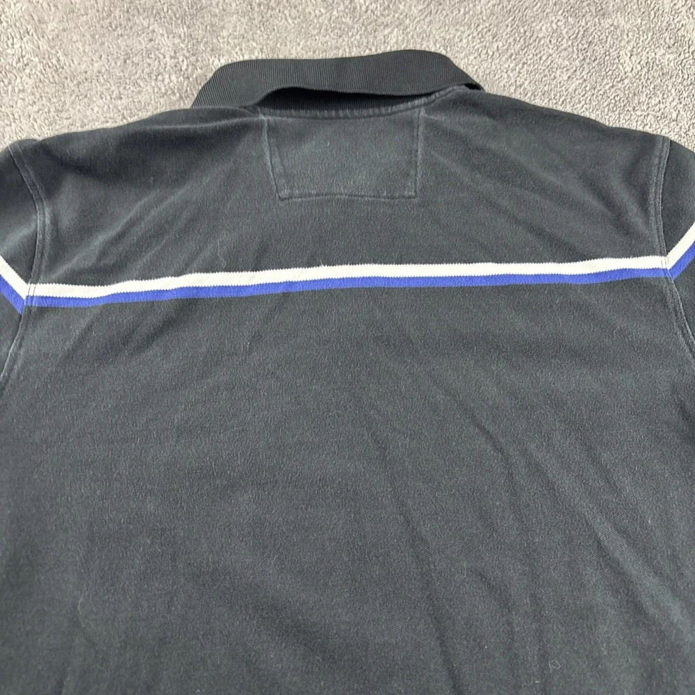 Banana Republic Short Sleeve Collar Polo Mens‎ Large Black Blue/White Stripe